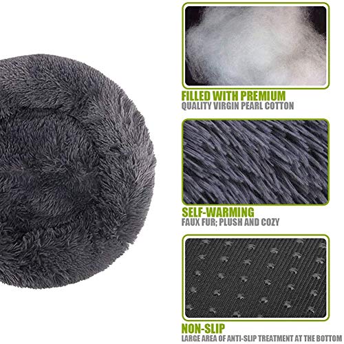 image for YanYoung Roung Fluffy Non-Slip Calming Donut Dog Bed in Shag Fur, Self