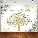 Withu We are Family Reunion Photography Backdrop Gold Green Tree Eucalyptus Leaves Family Members House Gathering Party Table Wall Decorations Banner Background 7x5ft