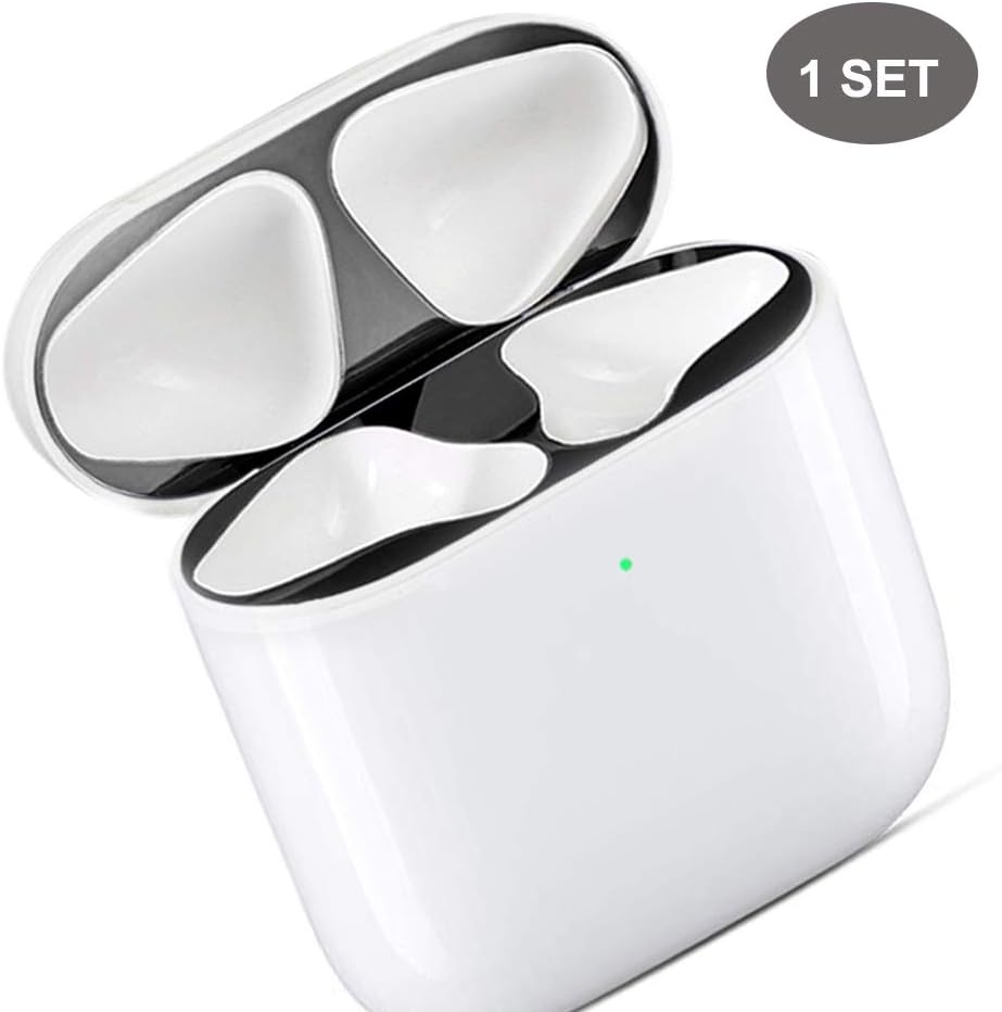 CRAZY PANDA Dust Guard for AirPods Gen 2 Wireless Charging Case, Ultra Thin 0.03mm 18K Plating Metal Dustproof Sticker for Airpods 2 Wireless - Black