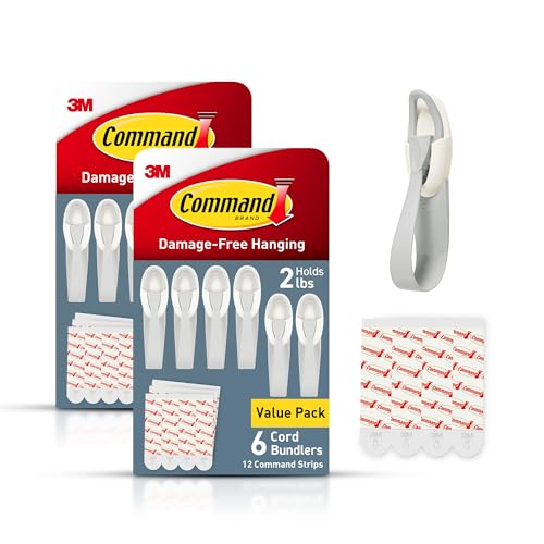 Command Cord Bundlers, Damage-Free Hanging Cord Organizer, No Tools Required for Hanging Electrical Cables, 12 Gray Bundlers and 24 Command Strips thumbnail 8