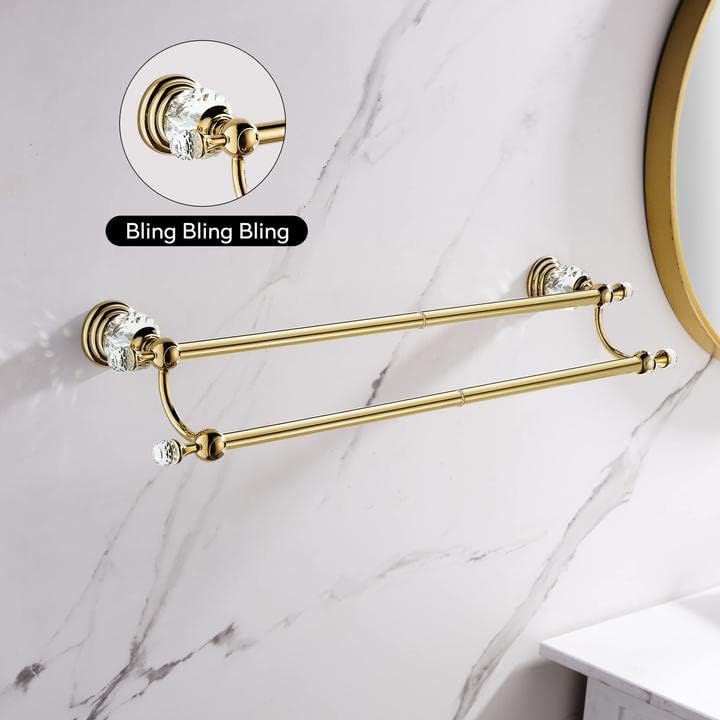 Miniatura 4 de WINCASE Toallero de cristal doble, barra de toalla dorada ajustable de 18 a 30 pulgadas, toallero para baño montado en la pared