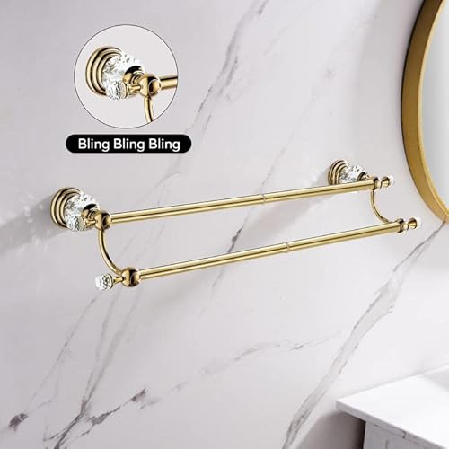 Wincase Crystal Towel Holder Double, Adjustable Gold Towel Bar 18 To 30 Inch, Towel Rack Rail For Bathroom Wall Mounted #TOP3