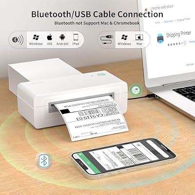 Gloryang Bluetooth Thermal Shipping Label Printer, 4X6 Inkless Label Machine for iOS, Android, Laptop, Wireless Printer for Small Business, Compatible with Amazon, UPS, Shopify, White