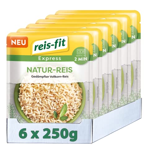 reis-fit Express Natur-Reis 6x250g, vegan & glutenfrei, leckerer Reis für Mikrowelle oder Pfanne, 2-Minuten-Reis Cover