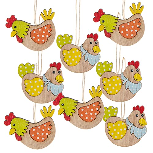 Logbuch-Verlag 8 Bunte Hühner Ostern Anhänger Holz Hahn + Henne -BEW
