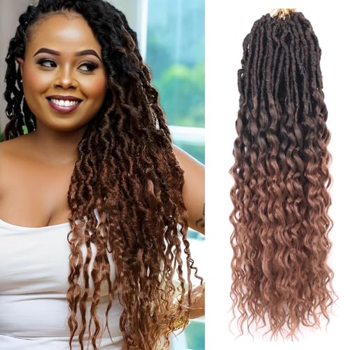 CUUKEA Deep Faux Locs Crochet Hair 24 Inch 8 Packs Goddess Locs Crochet Hair Pre Looped Curly Crochet Hair for Black Women Soft Locs Crochet Braids with Curly Ends (T30, 24 Inch/Pack of 8)
