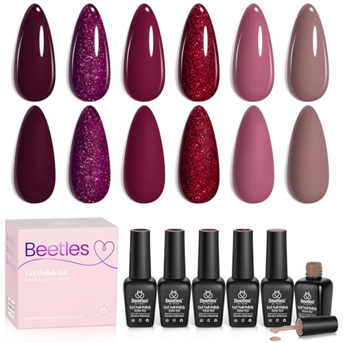 beetles Burgundy Red Gel Polish Set - 6 Colors Dark Cherry