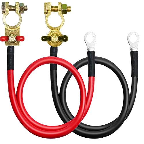Gebildet Cables de Inversor de Energía de Batería de 16mm² y 50cm (Máx. 100A) con Terminales de Batería, Cables de Inversor de Batería de Cobre Estañado Rojo + Negro para Motocicletas, Automóviles
