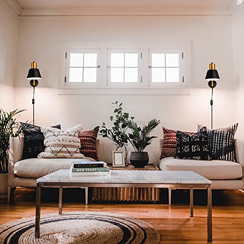 Image of Modern Swing Arm Wall Sconce Plug in Set of 2, Rotatable Black Wall Lights with On /Off Cord for Bedroom, Living Room