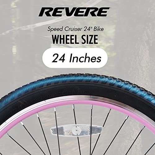 Revere Kids 24" Girls 7-Speed Cruiser Children's Bicycle For Ages 7-11 Years Old. Lightweight Aluminum Frame And Fork, Easy To Ride! (Pink/Cyan) #TOP3