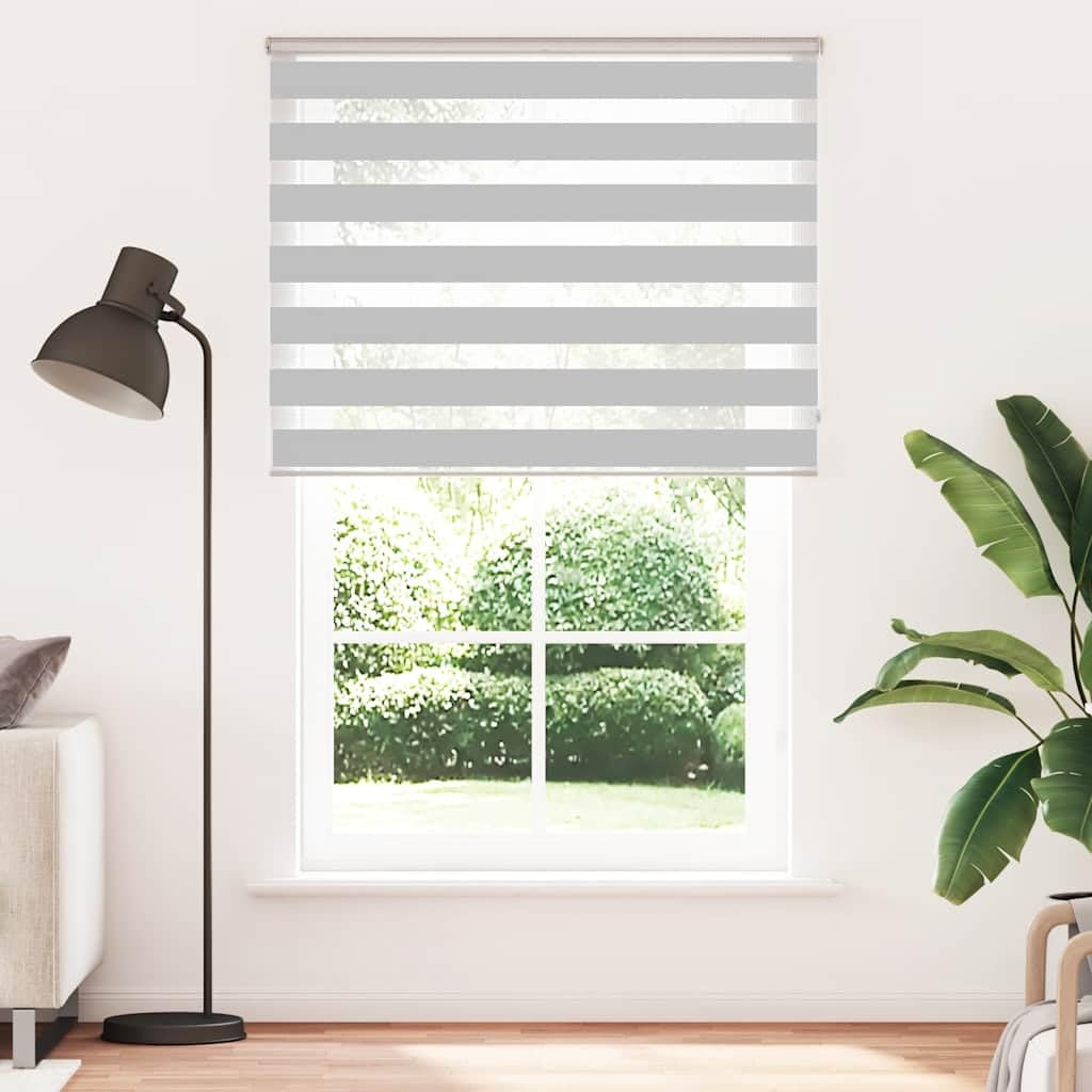 Doppelrollo 140x230 cm Hellgrau, Zebra-Jalousie mit Kettenzug, Sichtschutz für Fenster ohne Bohren inklusive Klemmträger, Polyester, Moderne Fensterdekoration