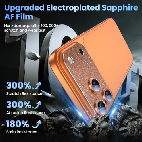 Image of Uyiton Compatible with iPhone 17 Pro Camera Lens Protector, Glitter Orange | Bling [Not Easy to Break][Strong Adsorption][Case-Friendly] Metal Tempered Glass Rear Camera Screen Cover