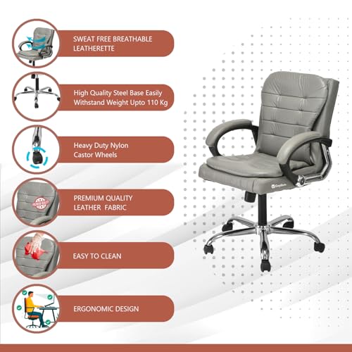 Image of Comfortable Ergonomic Revolving Medium Back Office /Home Study Revolving Chair Leatherette Chair (1, Grey, Standard)