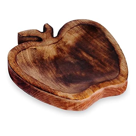 S.B ARTS Wooden Bowl Apple Shaped Mango Wood Bowl, Rustic Centrepiece for Dining Table, Serving Snack Bowl, Dipping Bowl, Handmade Serving Dish Cover