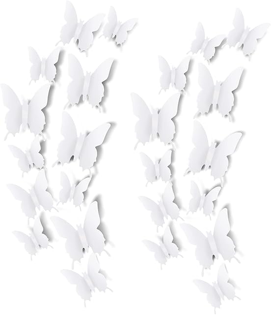 SAVITA 24 Pcs 3D Butterfly Wall Stickers 3 Sizes Butterfly Wall Decals Room Wall Decoration for Bedroom Party Wedding Decors(White)