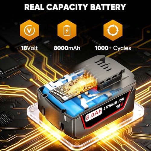 Brynvolth Upgraded 8.0Ah Replacement for Milwaukee M18 Battery Red Li-ion XC Battery Compatible with Milwaukee 18V Cordless Tools&Chargers, 48-11-1815 48-11-1820 48-11-1840 48-11-1850 - 1