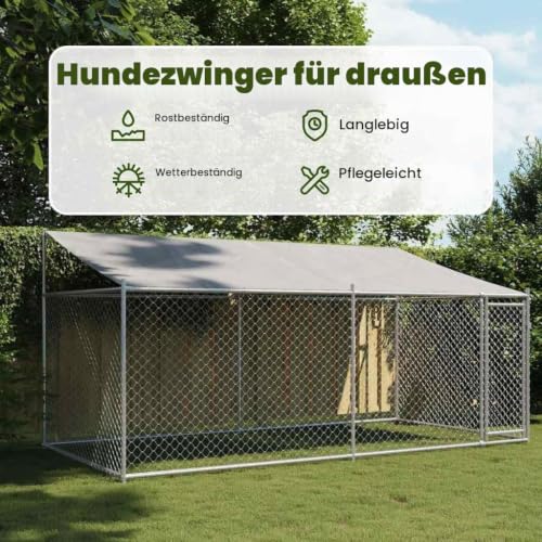 vidaXL Hundezwinger mit Dach und Tür Grau 4x2x2 m Verzinkter Stahl