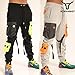 SCREENSHOT-P11265 Mens Urban Hip Hop Premium Streetwear Fleece Bottoms - Street Tactical Functional Multi-Color Pocket Utility Fashion Sweatpants-Black-XLarge