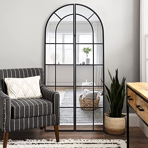 Neutype Arched Full Length Mirror, 71"X33" Window Mirror Wall-Mounted, Metal Framed Wall Mirror, Full Body Mirror, Standing Mirror, Floor Mirror For Living Room Bedroom Dining Room,Black #TOP2