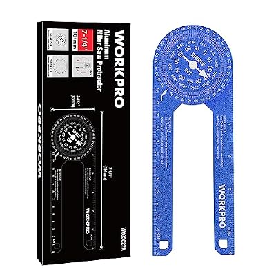 WORKPRO Aluminum Miter Saw Protractor, 7.3 Inch Angle Finder Featuring Precision Laser Engraved Scales for Inside and Outside Corner, Carpenters, Plumbers and All Building Trades, 360° Rotation, Blue