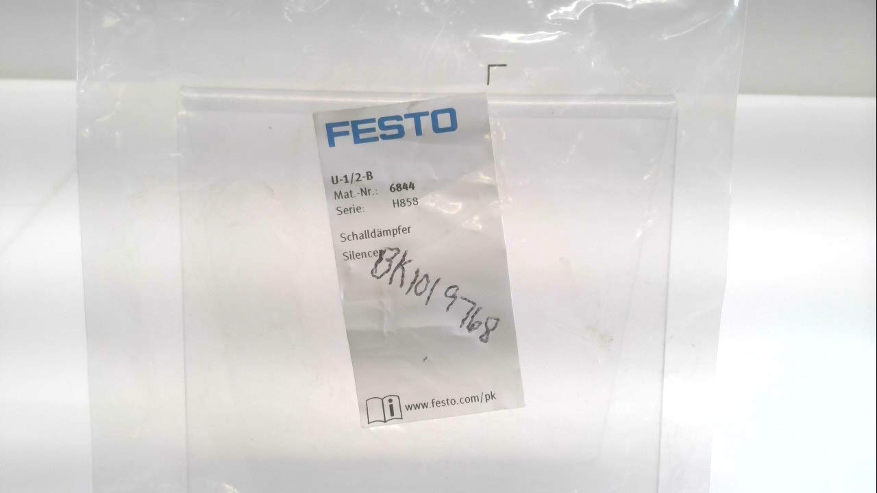 FESTO U-1/2-B 0-10 BAR, -10 TO +70 DEGREE C, 7500 L/MIN FLOW RATE, ALUMINUM, COMPRESSED AIR, DIE-CAST VERSION, FLOW RATE TO ATMOSPHERE: 7500 1/MIN, G1/2 THREAD, PART NO: 6844, PNEUMATIC MUFFLER, SOUND
