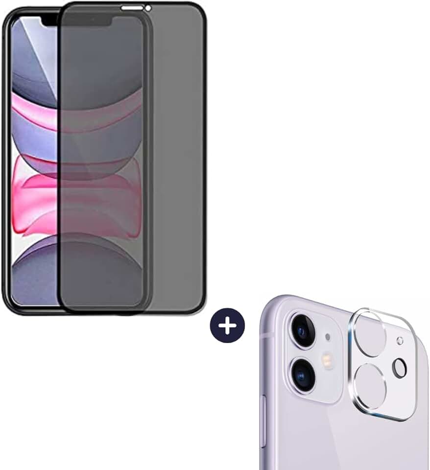 Película De Vidro Privacidade 3D Anti Spy Tela Toda Para iPhone + Película Lente de Câmera (iPhone 11)