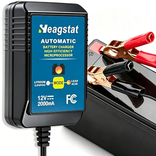 Heagstat 12V 2A Lead-Acid & LiFePO4 Automatic Trickle Battery Charger/Maintainer for Car, Motorcycle, ATV, Lawn Mower, Boat More