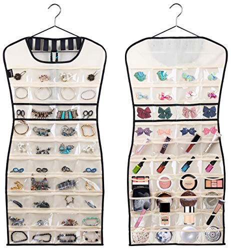 MISSLO Hanging Jewelry Organizer 80 Clear Pockets & 7 Hook Loops Storage