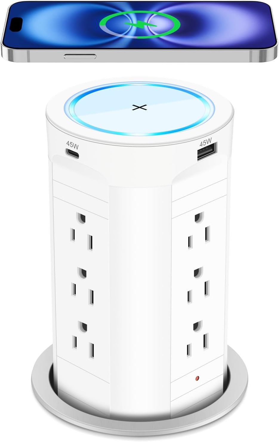 4-inch Pop Up Outlet for Countertop with 45W USB,17-in-1 Desktop Power Strip with 15W Wireless Charger,12 Outlets 4 USB Ports,15Amp Tamper Resistant Receptacle for Home Office Kitchen White