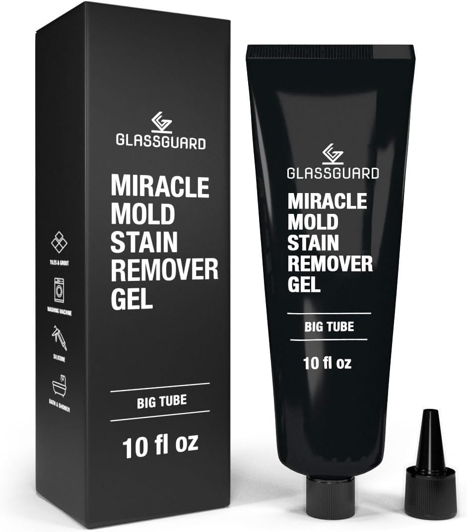 GlassGuard Miracle Mold Stain Remover Stain Gel – Heavy Duty Cleaning Gel for Grouts, Ceramic, Glass, Silicone, Caulk &amp; More – Washing Machine Cleaner Front Loader (300 ml / 10 oz)
