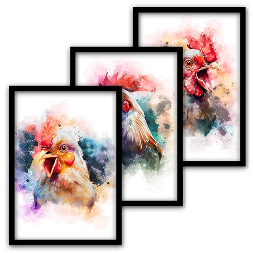 Tableaux de poulet en lot de 3 avec cadres robustes élégants