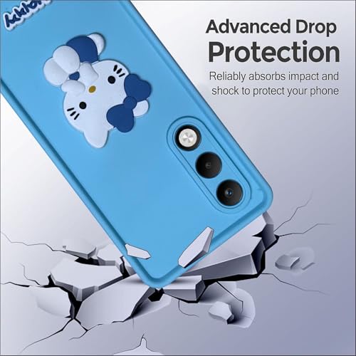 Image of Silicone Back Cover Case for Oppo K13x 5G / Oppo A5 5G | Cute Fun 3D Happy Kitty Design Silicone Case | Camera Protection Bump | Shockproof Back Cover Case for Oppo K13x (Sky Blue)
