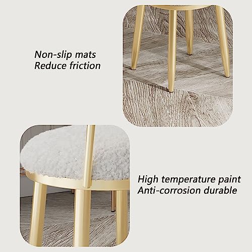 Taburete de maquillaje ergonómico con respaldo de lana de cordero para tocador moderno blanco 4
