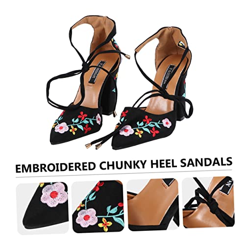 Holibanna 1 Pair Summer Chic Embroidery Womens Foot Elegant Dress Anti-Slip Exquisite Shoes Sandals Size Women Chunky Woman Fashionable Stylish Cool Delicate Black Wedding Beach Embroidered #TOP6