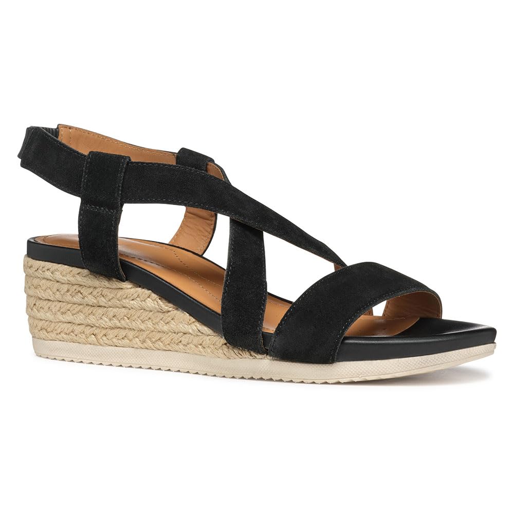 Geox Women's D Ischia Corda A Wedge Sandal, Black, 4 UK