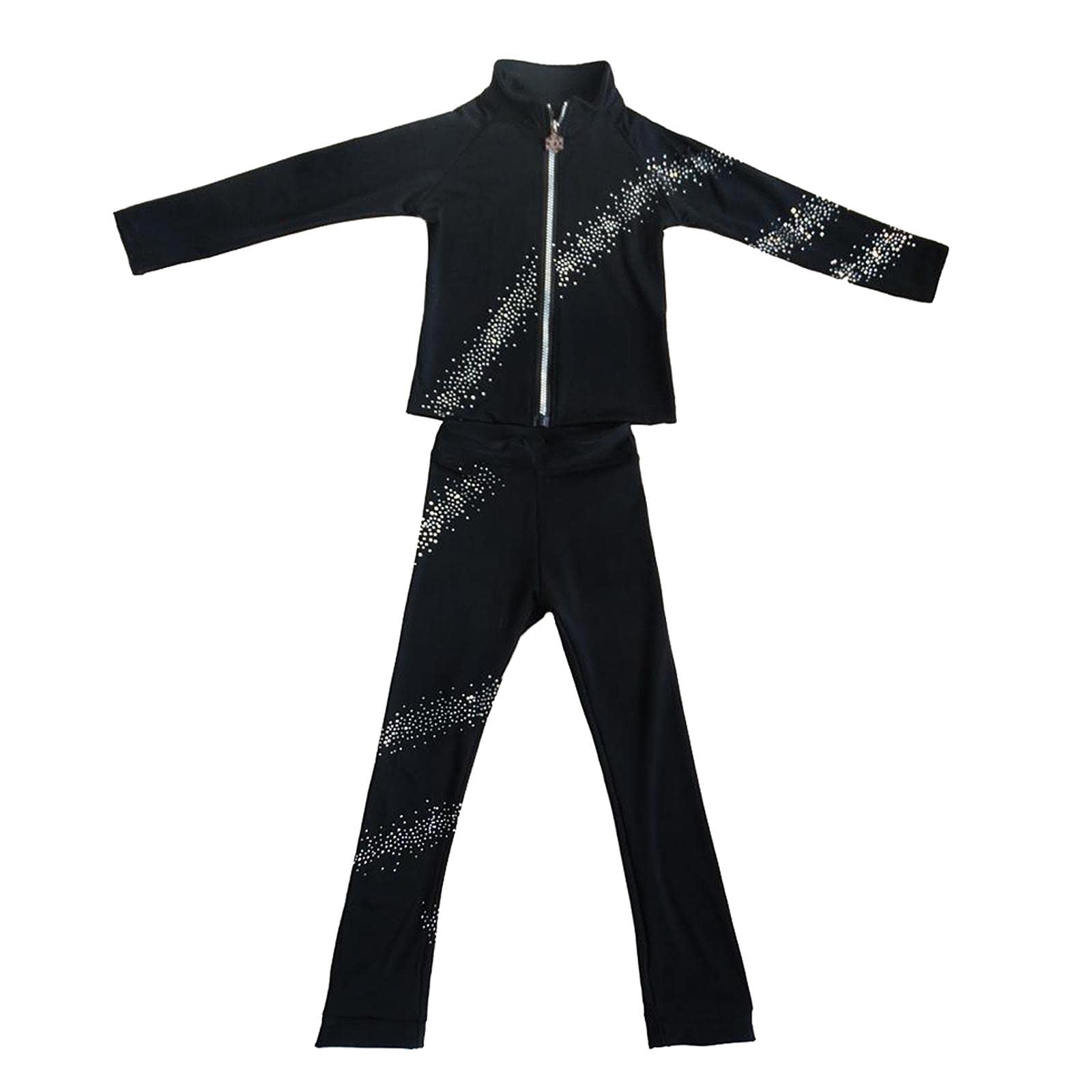 Completo Abbigliamento Pattinaggio Artistico Tuta Giacca Pantaloni Spandex Elasticizzato Decorazioni Brillanti Ideale per Ragazze Donne