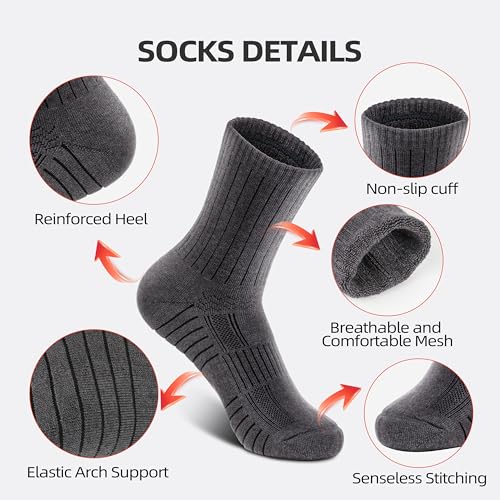 RUNCL Men's Hiking Socks, Merino Wool Cushion Socks, Moisture & Wicking Crew Socks for Outdoor Sports, Xmas Gifts (3 Pairs)4