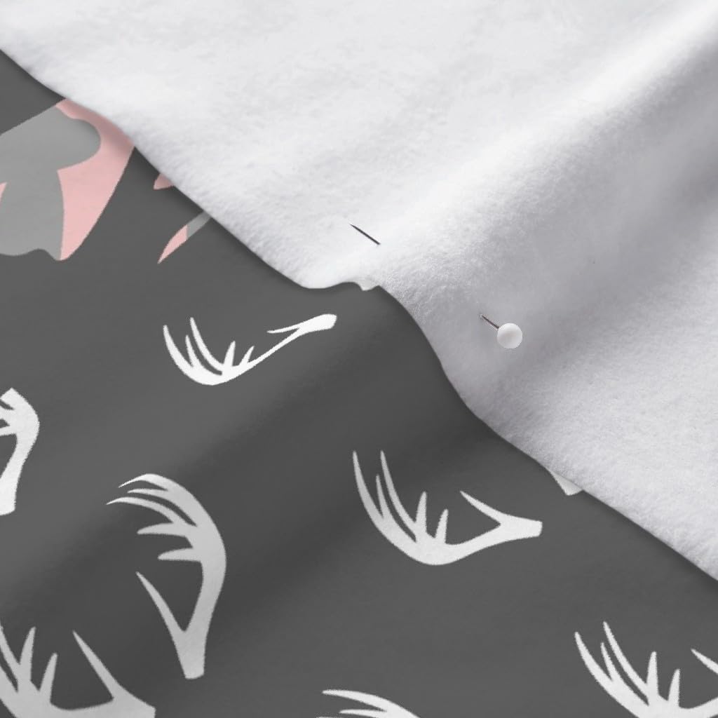 Spoonflower Fabric - Little Lady So Deerly Loved Whitetail Buck Woodland Baby Girl Gray Printed on Polartec(R) Fleece Fabric by The Yard - Sewing Blankets Loungewear and No-Sew Projects