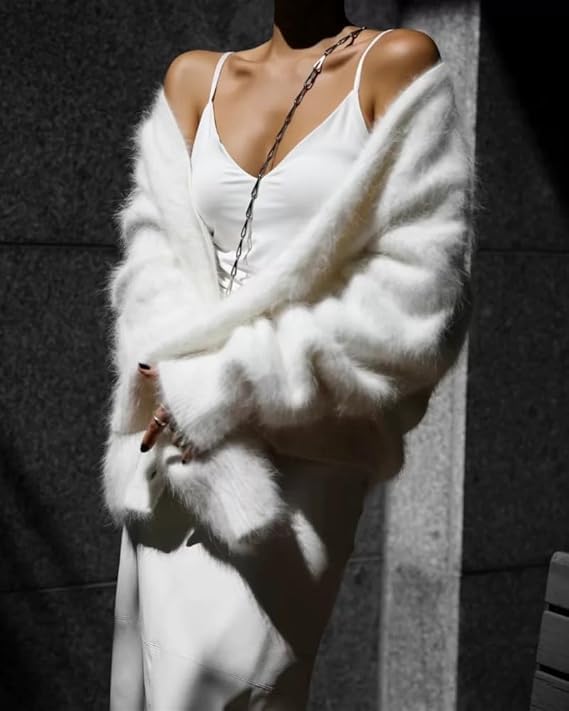 Image of Womens Fuzzy Sweaters Cardigan V-Neck Button Down Oversized Mohair Sweater Casual Y2k 2026 Fall Winter