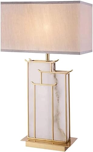 JITEM Lámpara de Mesa de estilo chino Mármol Lámpara de mesa Sala de Estudio Dormitorio E27 Lámpara de noche Pantalla de tela Minimalista Mesita de
