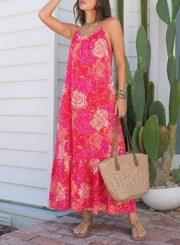 Image of Dokotoo Women Summer Dresses Scoop Neck Ruffle Flowy Boho Maxi Dress