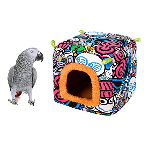 YJJKJ Pet Bird Hut Winter Warm Bird Nest, Parrot Snuggle Hut, Parrot Habitat Cave Hanging Tent for Parakeet Cockatoo Lovebird Budgies Eclectus Monk Parrot (Square)