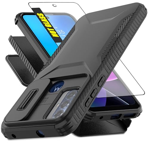 AWZHYDT for Motorola G Play 2023 Case, Moto G Power 2022 Case | with 1 HD Screen Protector & Slide Camera Cover [2 in 1] Heavy Duty Rugged Shockproof Protective Cover(Black)