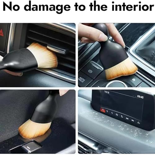 Image of DETACHI Car Interior Cleaning Brush + Microfiber Cloth Super Absorbment 40x40 850 GSM+ Ultra Soft Hair Bristle Brush for A /c Vents Dust, Dashboard Cleaning Laptops, Cleaning Tools Combo Pack 3Pcs