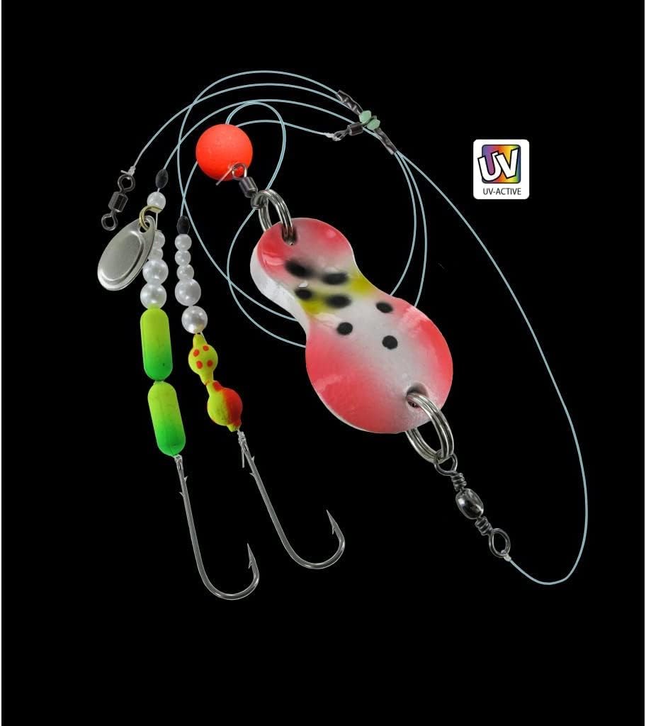 Jenzi Set of 2 Buttt Spoons Flatfish Indicator Mounted 100 g Red / White / Dots 80 g Light / Green / Glitter and Petri Heil Sticker - Image 3