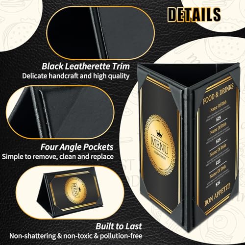 FLKQC Table Tent Triangle Menu Holders 4" x 6", 2 Pack 3-Side Leatherette Picture Frames, Menu Cover with Angled Corners for Restaurant, Bar, Cafe, Wedding, Durable Menu Folders by FLKQC - Image 3