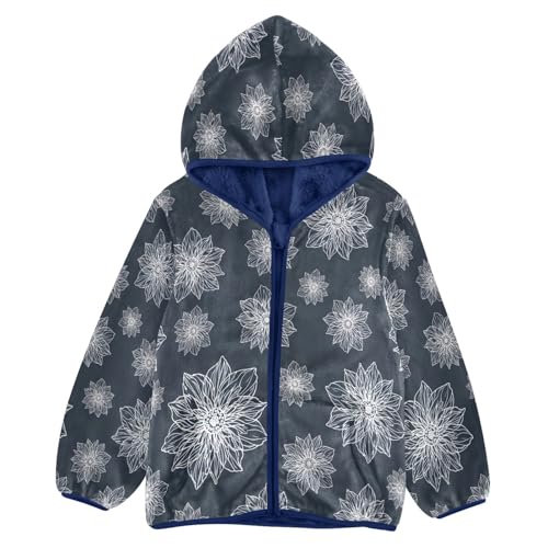 Floral Pattern on Dark Background Toddler Fleece Jacket Girl Boys Hooded Fleece Jacket Coat Warm Outwear Zip-up 3-10T