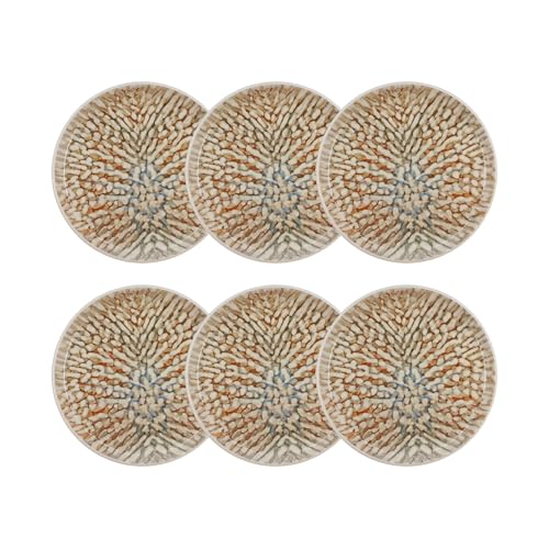 NOVASTYL - Lot 6 assiettes desserts ambre 20cm en grès marron et beige - 2614612