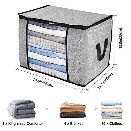 BoxLegend 77L Clothes Storage Bag Closet Organizers Clothing Moving Bags with Reinforced Handle Thick Fabric for Comforters, Blankets, Bedding, Foldable with Sturdy Zipper, Transparent Window