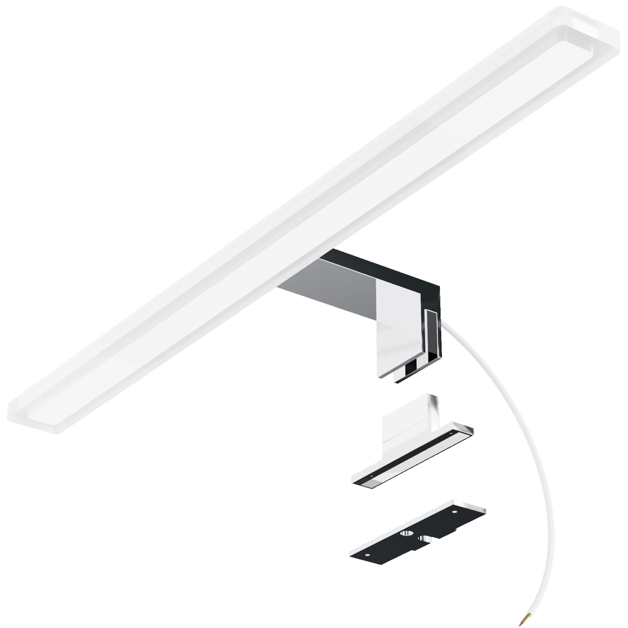 SSC-LUXon LINA - Lampada da specchio per bagno, 50 cm, luce bianca calda, 230 V, colore argento lucido, 3 in 1